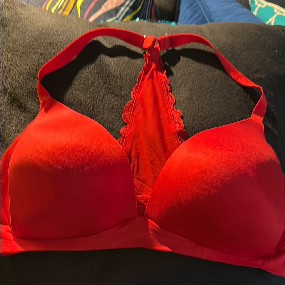 Aerie Red Satin Bralette with lace back